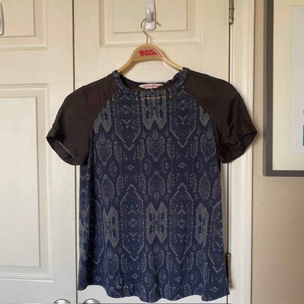Rebecca Taylor Top Short Sleeve Snakeskin Print Semi-Sheer Tee Women's‎ Medium